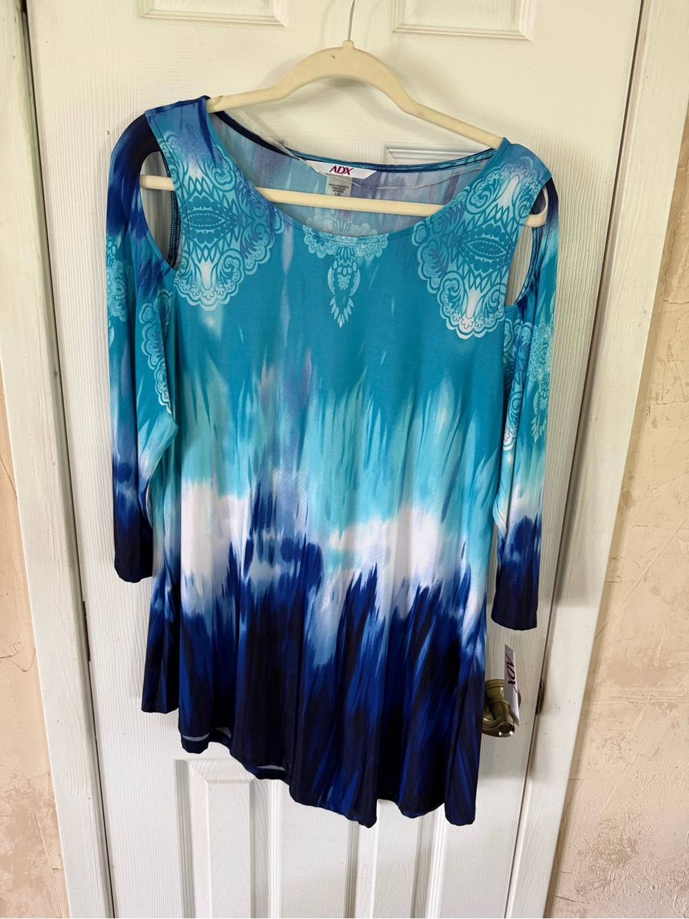 Blue Ombre Cold-Shoulder Tunic Top